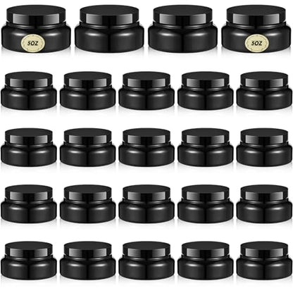24 Pack Plastic Cosmetic Jars with Lids Label, 5 oz, Black - color: Black, size: 5 oz