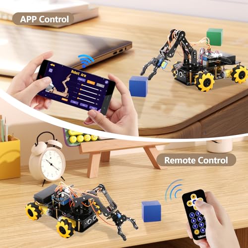 ACEBOTT Robotics for Kids Ages 8-12, Smart Robot Arm Car Kit with 5DOF, STEM Toys for Boys Compatible with Arduino & Scratch, App & Remote Control, STEM Gift for Boys, Girls and Adults