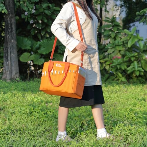 Art Craft Supply & Pottery Bag – 36 Pockets – Detachable Shoulder Strap - Handles – Removable Padded Divider - Washable – Tools, Knitting, Crochet, Yarn, Sewing, Scrapbooking, Clay, Tote - color: Mandarin