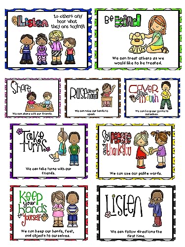 Lachilly 9 Sheets Classroom Rules Posters, Classroom Wall Decoration, Class Organization Charts, Bulletin Board Set, Classroom Decoration for Kindergarten Preschool Primary Middle High School - style: Classroom Rule 9P