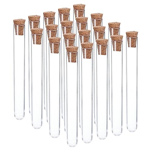 PATIKIL 7ml Plastic Test Tubes with Cork Stoppers, 20Pcs 100x12mm Tubes for Scientific Party Decoration Candy Bead Storage Bath Salt Lab Use, Clear - size: 100x12mm