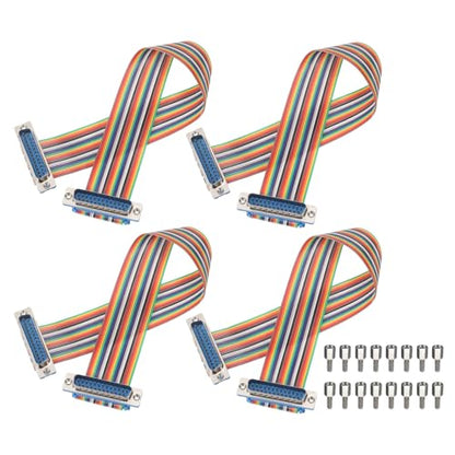MECCANIXITY 4 Pcs IDC Rainbow Wire Flat Ribbon Cable DB25 Male to DB25 Male 11.8 Inch Length 2.54mm Pitch Breadboard Jumper Wires for Electronic Projects - size: 11.8 Inch, style: DB25 Male to DB25 Male