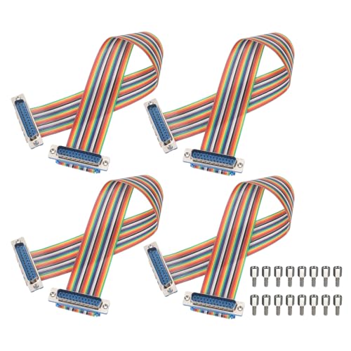 MECCANIXITY 4 Pcs IDC Rainbow Wire Flat Ribbon Cable DB25 Male to DB25 Male 11.8 Inch Length 2.54mm Pitch Breadboard Jumper Wires for Electronic Projects - size: 11.8 Inch, style: DB25 Male to DB25 Male
