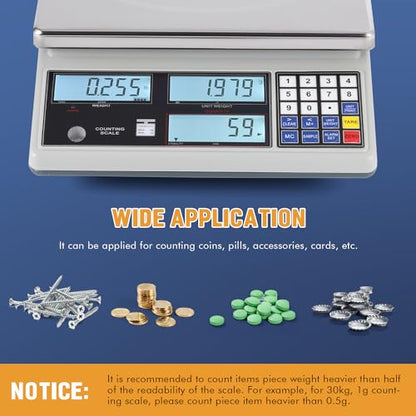 Bonvoisin Industrial Counting Scale Digital Scale for Parts and Coins kg/g/lb Electronic Gram Scale Inventory Counting Scale Industrial Parts Coins Piece Counting Scale (15kg/33lb, 0.1g) - size: 15 kg, 0.1 g