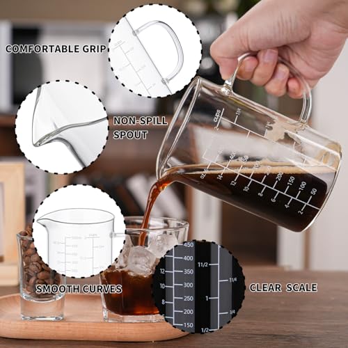 BCnmviku 500ML 2 CUP Glass Measuring Cup With Handle, High Borosilicate Glass Three Scales (OZ, Cup, ML/CC for Kitchen or Restaurant Easy To Read (Pack of 3) - size: large (Pack of 3)