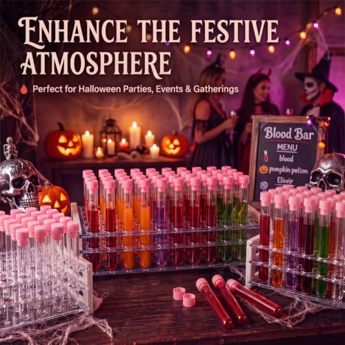 Xuhal 200 Pack Clear Plastic Test Tubes 12x100mm/12ml, Pink Color - color: pink color