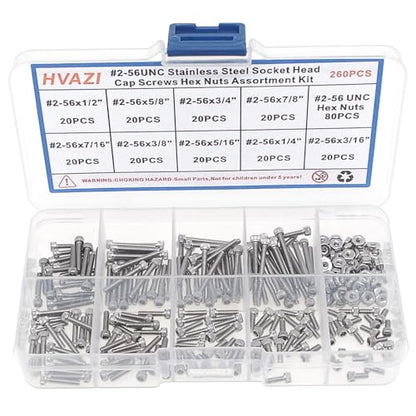 #2-56 UNC 304 Stainless Steel Knurled Hex Socket Cap Screw & Nut Kit - size: #2-56UNC