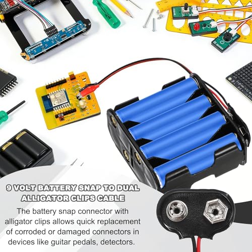MECCANIXITY 2Pcs T Type 9V Battery Clip Snap to Dual Alligator Clips Cable