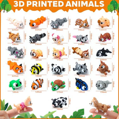 30pcs Mini 3D Printed Animals Statues, Movable Joints Realistic Collectible Figurines Set Mini 3D Printed Animals, Birthday and Halloween Christmas Party Gifts