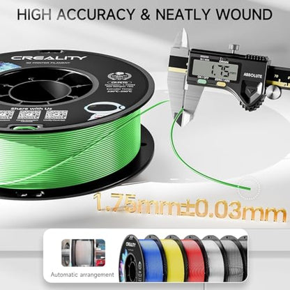 CREALITY PETG Filament 1.75mm 3D Printer Filament, 1kg (2.2lb) Neatly Wound Spool, Dimensional Accuracy ±0.03mm, Fit for Ender, Bambu Lab, Anycubic,ELEGOO FDM Printers, Green - color: 1kg Green Petg With Spool, size: 1.75 mm