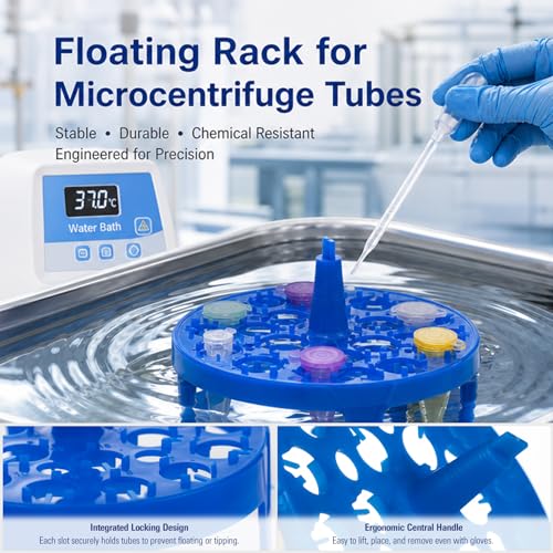 Plastic Round Floating Tube Rack, 8-Well Water Bath Plate, Tube Bracket with Leg for 1.5mL Microcentrifuge Tube, Blue, 1 Pcs - size: M