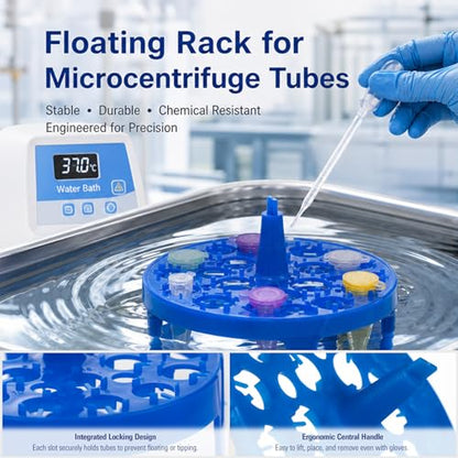 Plastic Round Floating Tube Rack, 8-Well Water Bath Plate, Tube Bracket with Leg for 1.5mL Microcentrifuge Tube, Blue, 1 Pcs - size: M