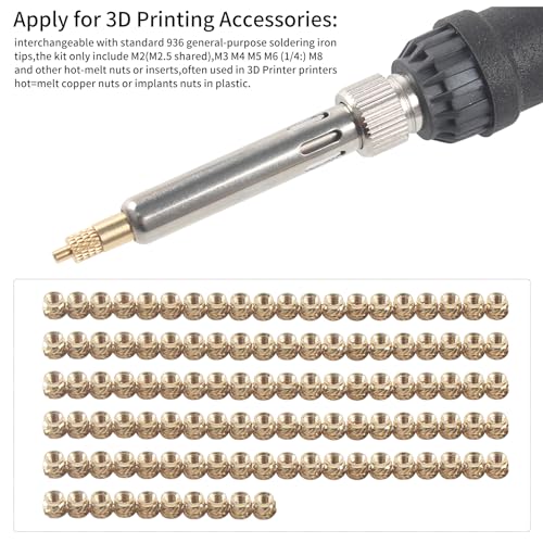 3D Printer Smoothing Soldering Iron Kits: 1Pcs High Temp Soldering Iron - 1Pcs Connector - 6Pcs Brass Soldering Iron Tip M2 M3 M4 M5 M6 M8-120Pcs M3 Hot Melt Insert Nut Bczamd - color: Heat Insert Set