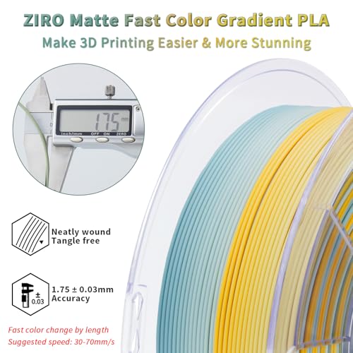 ZIRO PLA Filament 1KG, Matte Rainbow Fast Color Change PLA, Fall Frost - color: Fall Frost (Matte)