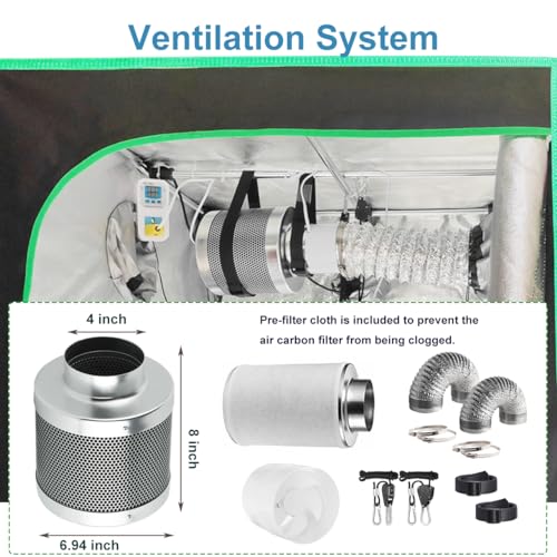 Grow Tent Kit Complete System High Reflective Mylar Indoor Grow Tent Hydroponics Growing Tent with Full Spectrum LED Grow Light Observation Window, Ventilation Fan,Carbon Filter (48" x 48" x 80") - size: 48" x 48" x 83"