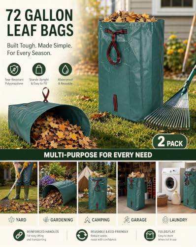 HEMOTON Reusable Yard Waste Bags 72 Gallon, 2 Pack with Gloves