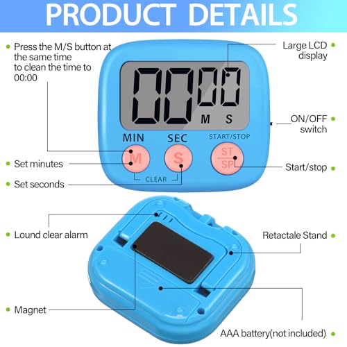 Leumoi 24 Pcs Digital Kitchen Timers Bulk Timer for Classroom, Blue - color: Blue