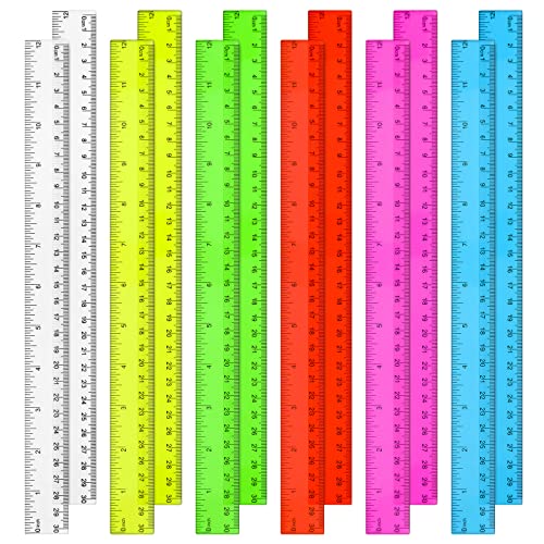 Color Ruler Bulk Kids Plastic Rulers, 12 Pack
