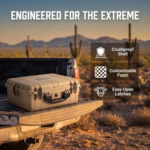 MEIJIA All Weather IP67 Waterproof Hard Camera Case,Hard Protective Case,Hard Case with Customizable Foam,Fit Use of Drones,Camera,Equipments,Pistols(Desert Tan,20.62 x16.85x8.11inches) - color: Desert Tan, size: 20.62 x16.85x8.11inches