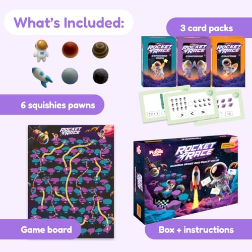 The Fidget Game Rocket Race - Math Board Game for Kids Ages 5-8 Grades K-2