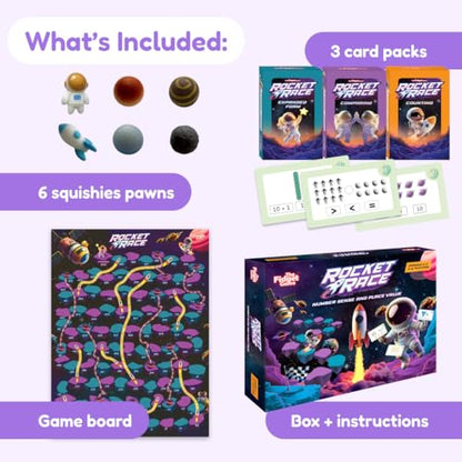 The Fidget Game Rocket Race - Math Board Game for Kids Ages 5-8 Grades K-2