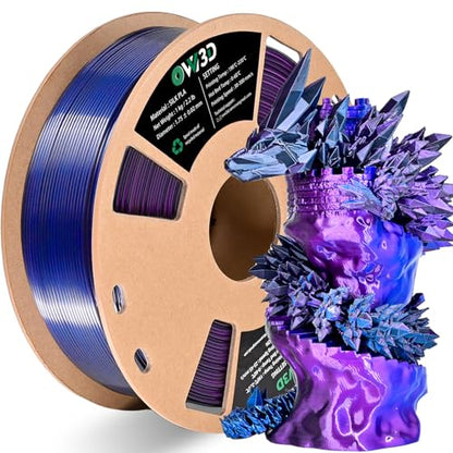 OVV3D PLA Filament 1.75mm Tri-Colors, 3D Printer Filament Silk PLA Filament, Rainbow PLA Filament with Silk PLA Black Blue and Purple, 3D Printing Filament +/-0.02mm, 1kg/2.2lbs - color: Tri-color Black Blue Purple