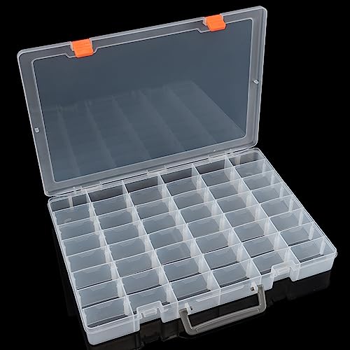 Large 48 Grids Clear Plastic Organizer Box with Adjustable Dividers - color: Clear -- 1PCS