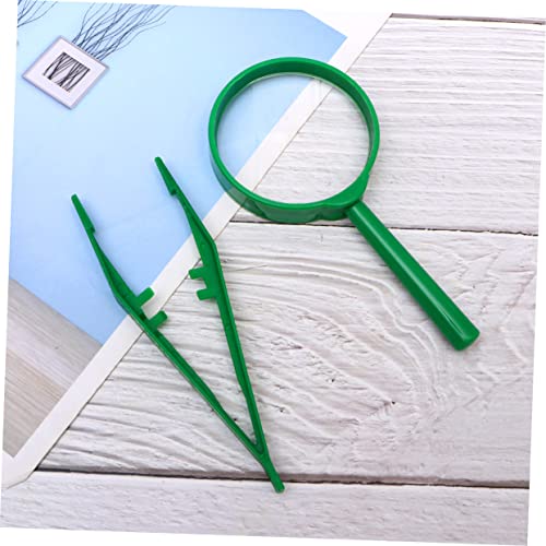 Kids Observation Kit 3 Sets Magnifying Glass and Tweezers Handheld Magnifying Glass for Kids Nature Exploration Bug Viewing Outdoor Camping Educational Play
