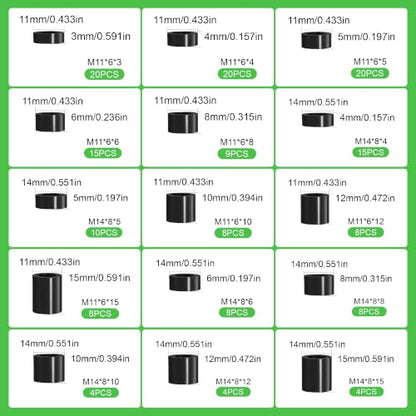 161 Pcs M11 / M14Nylon Spacers Assortment Set - size: M11/14-161Pcs