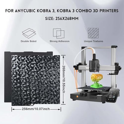 IdeaFormer-3D Diamond PEO+Carbon Fiber PET Build Plate for Anycubic Kobra 3/Kobra 3 V2/Kobra 3 Combo, Double Sided PEO PET Spring Steel Plate Flexible Sheet for 256x268mm Kobra 3 Series - color: PEO+PET(Diamond+Carbon Fiber)