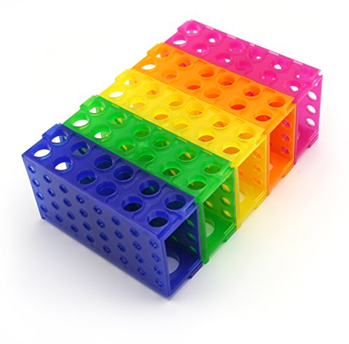 Heathrow Scientific HS29022G Interlocking 4 Way Tube Rack, Polypropylene, Assorted Colors (Blue, Green, Pink, Yellow, Orange), Pack of 5 - size: Pack of 5