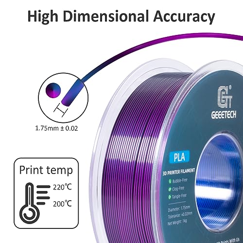 Geeetech Silk Tri‑Color PLA 3D Filament 1.75mm, Blue Purple Black, 1KG - color: 1kg Triple Color Blue-purple-black