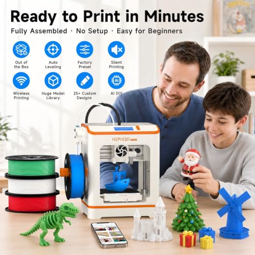 Hephi3d TINA2C 3D Printer for Beginners & Kids with Filament Starter Kit - color: Blue/Green/White/Red