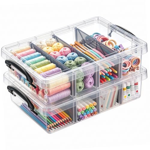 Citylife 2PC Clear Craft Organizers and Storage with 3 Removable Dividers - size: 6.4 Qt-2 Pack-D