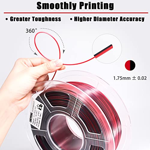 PLA Filament 1.75mm, Silk PLA 3D Printer Filament, High Speed Printing Dual Color Filament Black Red 2 in 1 Coextrusion 1.75 PLA Filament +/-0.02mm, 1kg/2.2lb - color: Dual-color Black Red