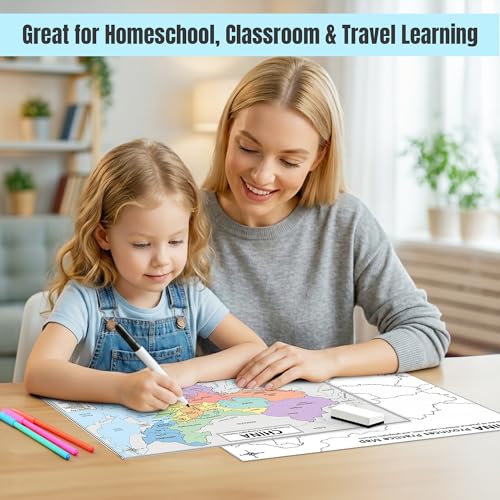 China Map Poster 11x17 | Laminated Double-Sided Geography Chart with Color Map Front & Blank Outline Back | Reusable Classroom & Homeschool Learning Tool - color: China