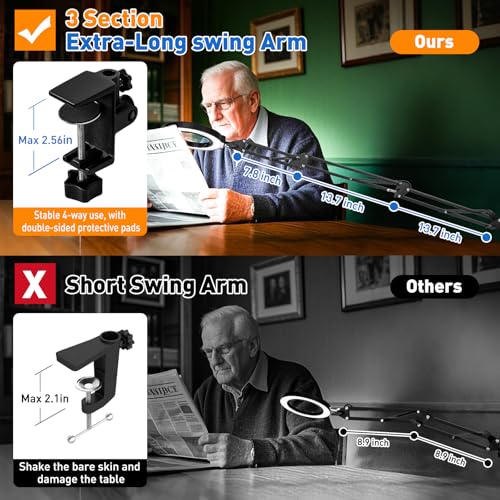 Ultra Long 3-Section Swing Arm 12X 30X Magnifying Glass with Light