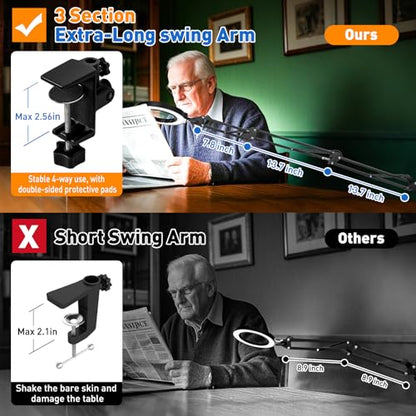 Ultra Long 3-Section Swing Arm 12X 30X Magnifying Glass with Light
