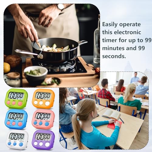 6 Pack Digital Kitchen Timer Magnetic Digital Timer with Big Display Loud Ring Cooking Timers for Cooking, Game, Gym, Break Time, Classroom(6, Multicolor) - color: Colors