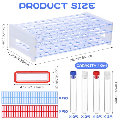 100Pcs Secret Tampon Flasks Lab Week Gifts Clear Plastic Test Tubes Shot with Racks Stickers 16x100mm Test Tube with Caps, Tubes Rack Plastic Tubes with Lids for Wedding Cruise Event Outdoor Sports
