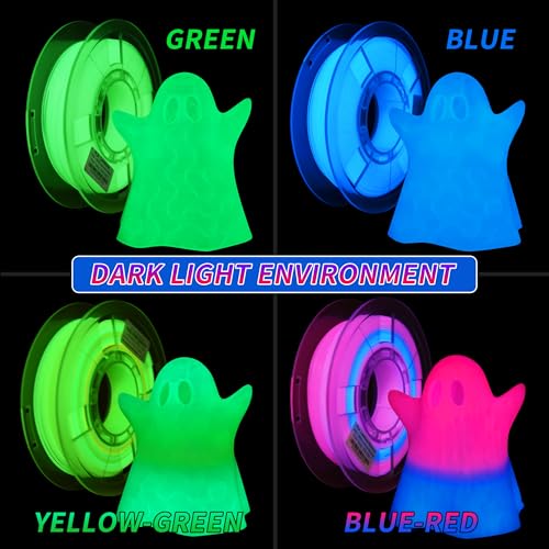 RAMBERY Glow in The Dark 3D Printer Filament Bundle Multicolour Blue Red Yellow Green PLA Filament 1.75mm Luminous 3D Printing Filament, 1.75mm 200gX 4 Spools (1.76 lbs) - color: Luminous Multicolour