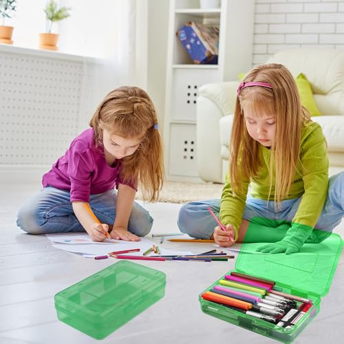 Pencil Box, Clear Pencil Case, Large Capacity Plastic Hard Pencils Case Crayon Box with Snap-Tight Lid Stackable for Kids Adult Student Pens Pencils School Supplies Storage Office Supplies, Green - color: Green