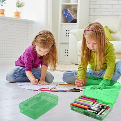 Pencil Box, Clear Pencil Case, Large Capacity Plastic Hard Pencils Case Crayon Box with Snap-Tight Lid Stackable for Kids Adult Student Pens Pencils School Supplies Storage Office Supplies, Green - color: Green