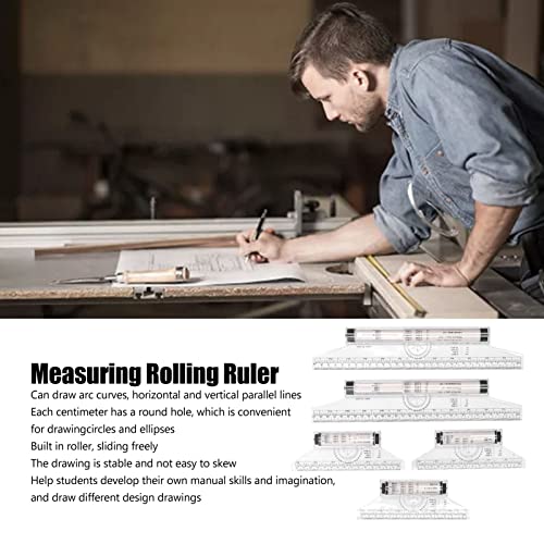 Aramox 5pcs Parallel Rolling Ruler, Clear Scale Plastic Measuring Ruler with Round Holes for Drawing Circles and Formulas, for Artists Students Designers