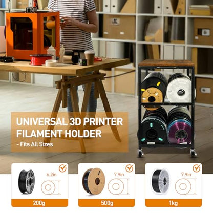 24" Portable Small 3D Printer Cart with Filaments Storage &Wheel.(Rustic - color: Rustic