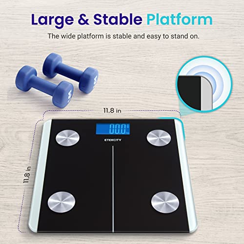 Etekcity Rechargeable Smart Scale for Body Weight, Bluetooth, 400 lb - color: Black, size: 11.8 x 11.8 inches