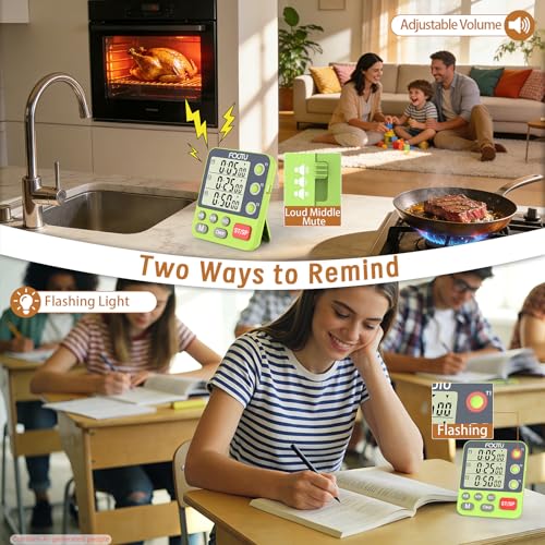 Digital Dual Kitchen Timer, 3-Channel Independent Countdown Timer - size: YS318 Green