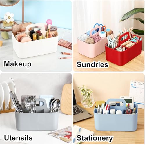 Multiuse Caddy Organizer with Handle, Portable Divided Plastic Tote Bin - Art Craft, Stationary Pen Marker Crayons, Makeup Hair Supplies Storage - Bathroom, Classroom, Dorm, Office, Desk Holder - Red - color: Red