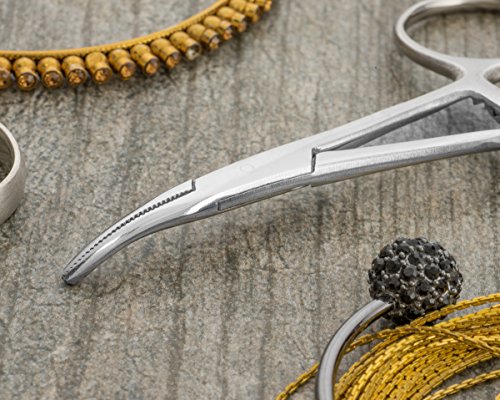 SE 3.5-Inch Stainless Steel Curved Forceps - Self-Locking, Serrated Tip for Precision Grip and Clamping - Perfect for Crafting, Fishing Tasks, Jewelry Making, and More! -636FC - size: 3-1/2", style: Curved