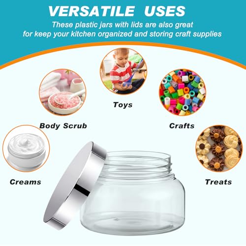 24 Pack Plastic Cosmetic Jars with Lids Label, 8 oz, Clear,Silver - color: Clear,Silver, size: 8 oz
